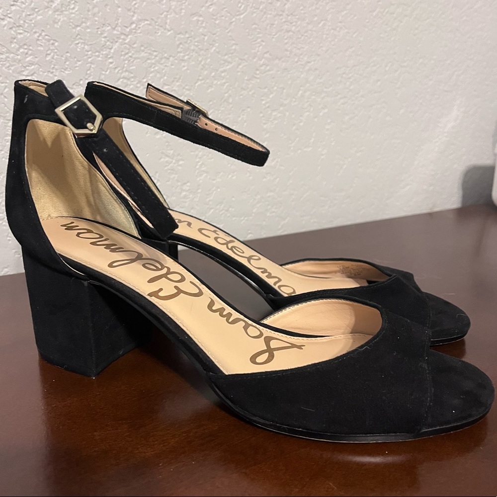 Sam Eldeman Black Suede Block Heels